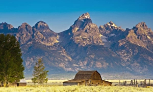 Images Dated 7th August 2006: Teton Front Range and Morman Barn at Sunrise, Grand Teton National Park, WY, USA