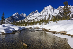 The Tetons in winter above Cottonwood Creek, Grand Teton National Park, Wyoming USA