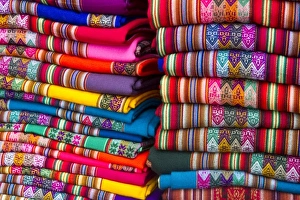 Images Dated 27th January 2011: Textiles being sold at a market in Lima, Peru