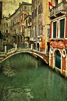 Venetian Prints: Textures on Canals of Venice along with bridges and old homes