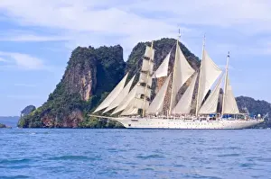 Thailand, Andaman Sea. Star Fyer clipper ship in the Ao Phang Nga Islands in hte Andaman Sea