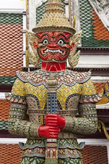 Buddhism Prints: Thailand, Bangkok. giant demon Suryapop guards the eastern entrance of Emerald Buddha