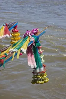 Belief Prints: Thailand, Bangkok. Good luck blessings affixed to the bow of long-tail boats on