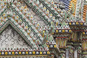 Royal Palace Prints: Thailand, Bangkok, Grand Palace. Ornate details of a temple in the compound
