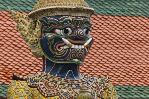 Statuary Prints: Thailand, Bangkok, Grand Palace. Detail of a large statue