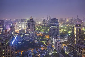 Cityscape Prints: Thailand, Bangkok. Lumphini, high angle city skyline at dawn