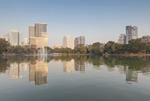 Architecture Prints: Thailand, Bangkok. Lumphini, Lumphini Park, city skyline at dawn