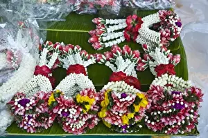 Garland Prints: Thailand, Bangkok. Traditional garlands of flowers for altar and temple offerings
