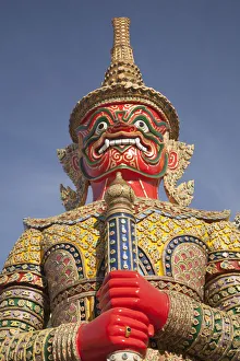 Buddhism Prints: Thailand, Bangkok, warrior statue at Grand Palace, a complex of Buddhist temples