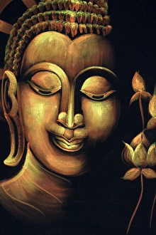 Images Dated 1st April 2015: Thailand, Samui Island, Ko Samui. Traditional handicrafts, hand painted Buddha face