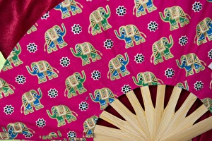 Images Dated 1st April 2015: Thailand, Samui Island, Ko Samui. Traditional handicrafts, bright pink fan