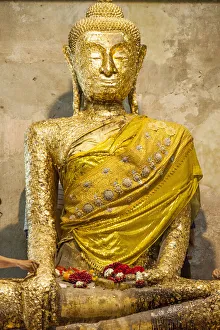 Buddha Prints: Thailand, Samut Songkhram Province, Amphawa District. Buddha statue covered with gold