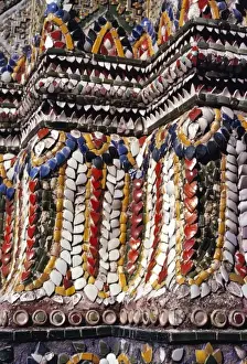 Wat Arun Prints: Thailland, Bangkok. Colorful tiles decorate the prangs at the Temple of Dawn, or Wat Arun