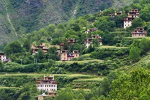 Tibetan Prints: Tibetan houses in the mountain