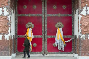 Tibetan Prints: Tibetan pilgrims in Tagong Monastery, Tagong, western Sichuan, China