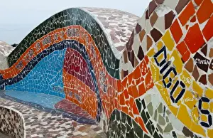 Images Dated 2028 October: Tile ceramics on bench near ocean at the Love Park in Lima Peru