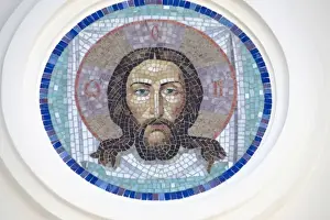Halo Prints: Tile mosaic portrait of Jesus Christ at Church of the Archangel Michael, Sochi, Russia