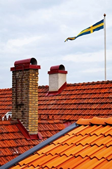 Images Dated 1st May 2024: Tiled roofs of homes at Backviken on the island of Ven Sweden