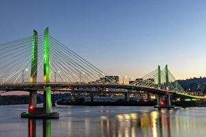 Prints of Tilikum Crossing Bridge from the eastside of the Willamette River in Portland, Oregon, USA Images Dated 2024 April: Tilikum Crossing Bridge from the eastside of the Willamette River in Portland, Oregon, USA