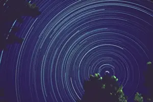 North Star Prints: Time exposure centered on North Star night star tracks from earths rotation
