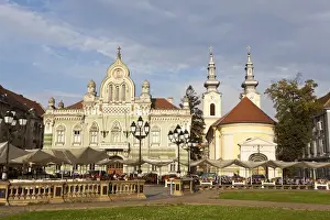 Banat Prints: Timisoara im Banat Rumaeniens, Haeuser an der Piata Revolutii (Piata Unirii), dem