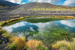 Lichen Prints: Tiny pond created by violent volcanic forces