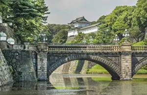 Japan Prints: Tokyo Japan traditional Imperial Gardens in downtown city of traditional history