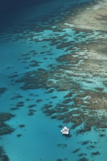 Tongue Reef and Yacht, Great Barrier Reef Marine Park, North Queensland, Australia