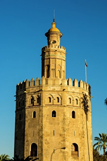 Seville Prints: Torre del Oro (Golden Tower) middle ages watchtower, Seville, Andalusia, Spain