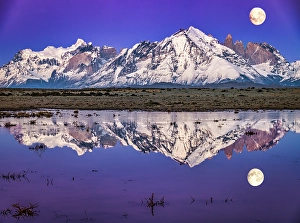 Images Dated 28th June 2024: Torres del Paine reflection moon, Chile