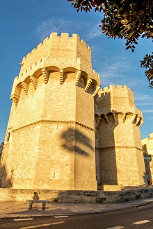 Gothic Prints: Torres de Serranos gate, Plaza dels Furs, Valencia, Spain