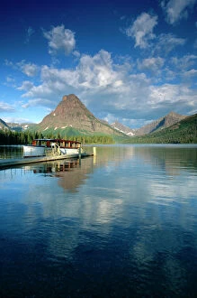 Tour Boat Docked at Two Medicine Lake in Glacier National Park Montana