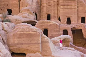 Tomb Prints: Tourist with Uneishu Tomb, Petra, Jordan (UNESCO World Heritage site)