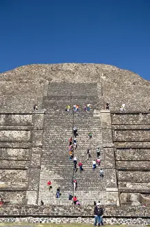 Civilization Prints: Tourists visit the Pyramid of the Moon at Teotihuacan in the State of Mexico, Mexico