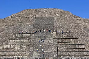Tourists walk up and down the steps of the Pyramid of the Moon in the State of Mexico