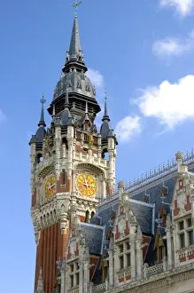 Northern France Prints: The tower atop the Hotel de Ville at Calais in the department of Pas-de-Calais, France