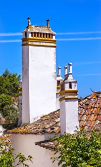 Buildings Prints: Towers Chimnies Orange Roofs Medieval Town Obidos Portugal