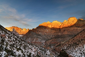 Images Dated 18th January 2024: Towers of Virgin and the West Temple at sunrise in Zion National Park, Utah, USA