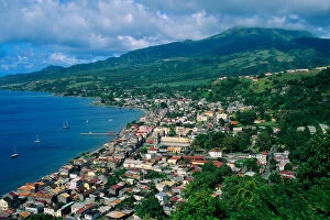 Town of Saint Pierre on the island of Martinique below Mount Pele in the Caribbean Sea