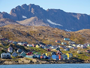 Settlement Prints: Town Tasiilaq (former Ammassalik), the biggest town in Greenland, Danish Territory, autumn