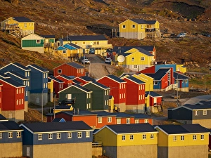 Settlement Prints: Town Tasiilaq (former Ammassalik), the biggest town in Greenland, Danish Territory, autumn