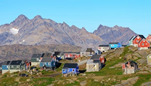 Settlement Prints: Town Tasiilaq (former Ammassalik), the biggest town in Greenland, Danish Territory, autumn