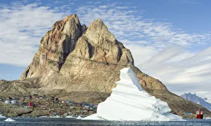 The town Uummannaq, northwest of Greenland, located on an island in the Uummannaq Fjord System