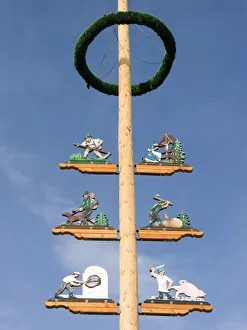 Images Dated 30th March 2021: Traditional Bavarian maypole (Maibaum). Village Sachrang in the Chiemgau in the Bavarian