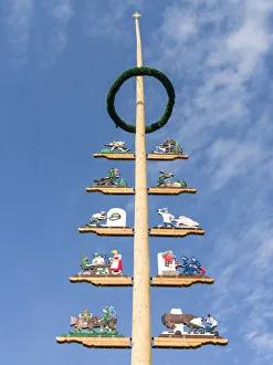 Images Dated 3rd November 2020: Traditional Bavarian maypole (Maibaum). Village Sachrang in the Chiemgau in the Bavarian
