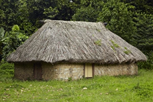 Fiji Prints: Traditional Fijian house with thatched roof, Coral Coast, Viti Levu, Fiji, South Pacific