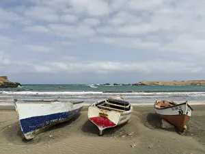 Traditional fishing boats on the beach of Praia Baixo. Santiago Island, Cape Verde Traditional fishing boats on the beach of Praia Baixo. Santiago Island, Cape Verde