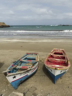Transportation Prints: Traditional fishing boats on the beach of Praia Baixo. Santiago Island