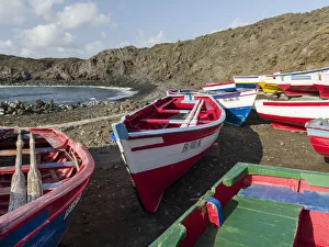 Transportation Prints: Traditional fishing boats near Las Salinas. Fogo Island (Ilha do Fogo)
