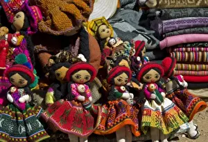Cusco Prints: Traditional handicrafts for sale at historic Sacsaywaman in the hills above Cuzco, Peru